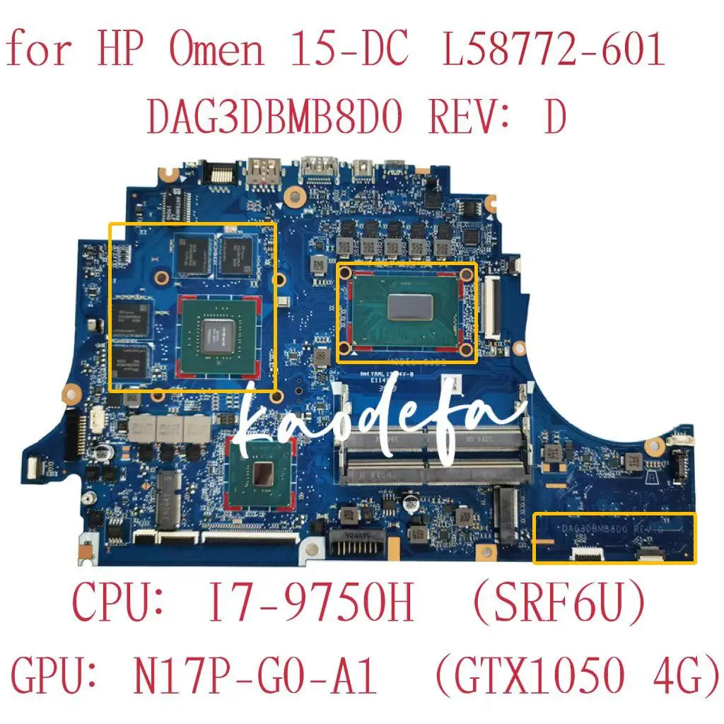 DAG3DBMB8D0 За HP OMEN 15-DC дънна Платка на лаптоп Процесор: I7-9750H SRF6U Графичен процесор: N17P-G0-A1 GTX1050 4G L58772-601 100% Тест ОК
