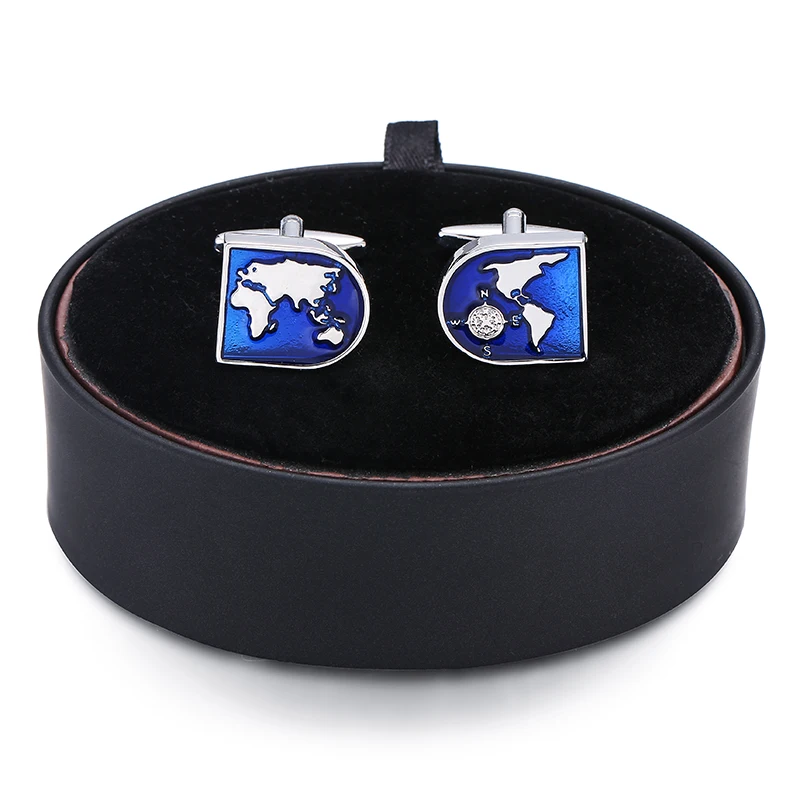 DY набор от нов набор от висококачествени сини копчета за ръкавели с шарките на земята скоростна мъжки Френски Ръкавели в черна кожена кутия комплект безплатна доставка