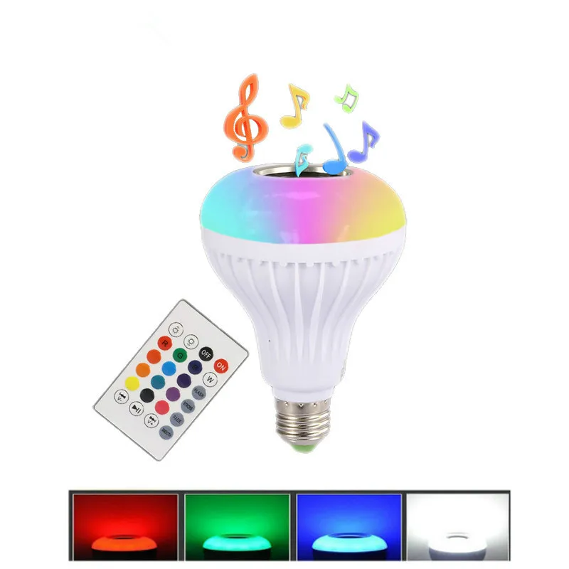 E27 Smart RGB RGBW Безжична Bluetooth Високоговорител Лампа Възпроизвеждане на Музика Затемняемая Led Лампа + 24 Клавишите на Дистанционното Управление