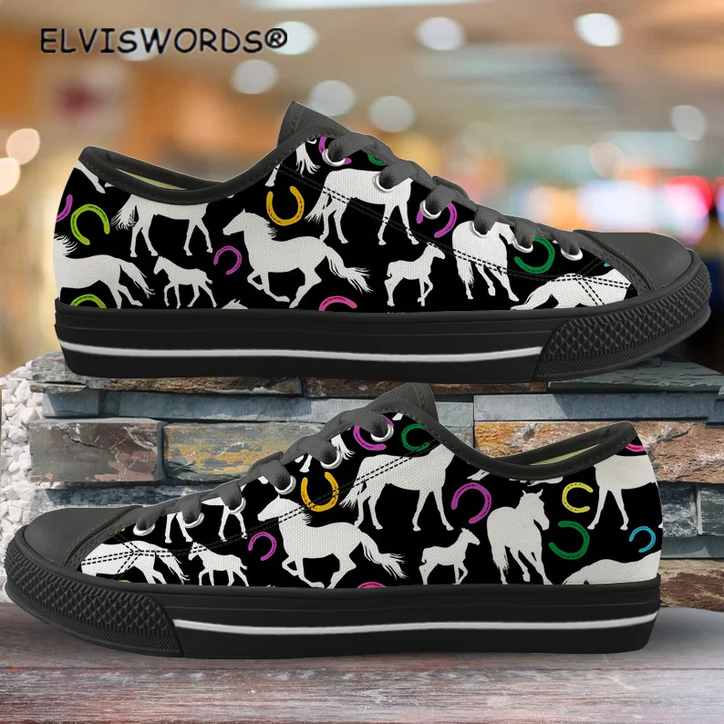 ELVISWORDS/ Цветни Ежедневни Дамски Вулканизированная Обувки с Изображение на Движещ се Кон, Дишащи Дамски Модел обувки Zapatos de mujer