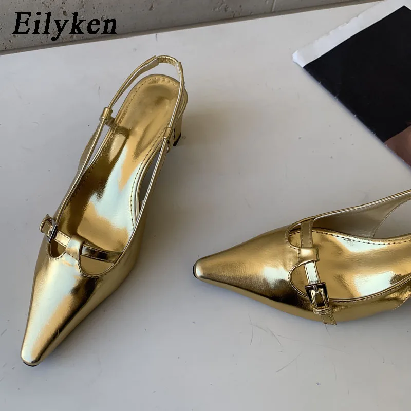 Eilyken/Нови Модни Дамски обувки-лодка с каишка и катарама, Сандали в Дизайнерски Стил На Дебелите нисък ток, Офисна Дамски летни обувки