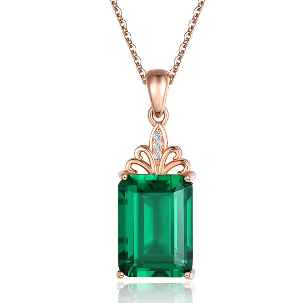 Emerald скъпоценен камък висулка колие за жени зелен кристал 18 До rose gold цвят баге циркон бижута с диаманти бижута колиета подарък