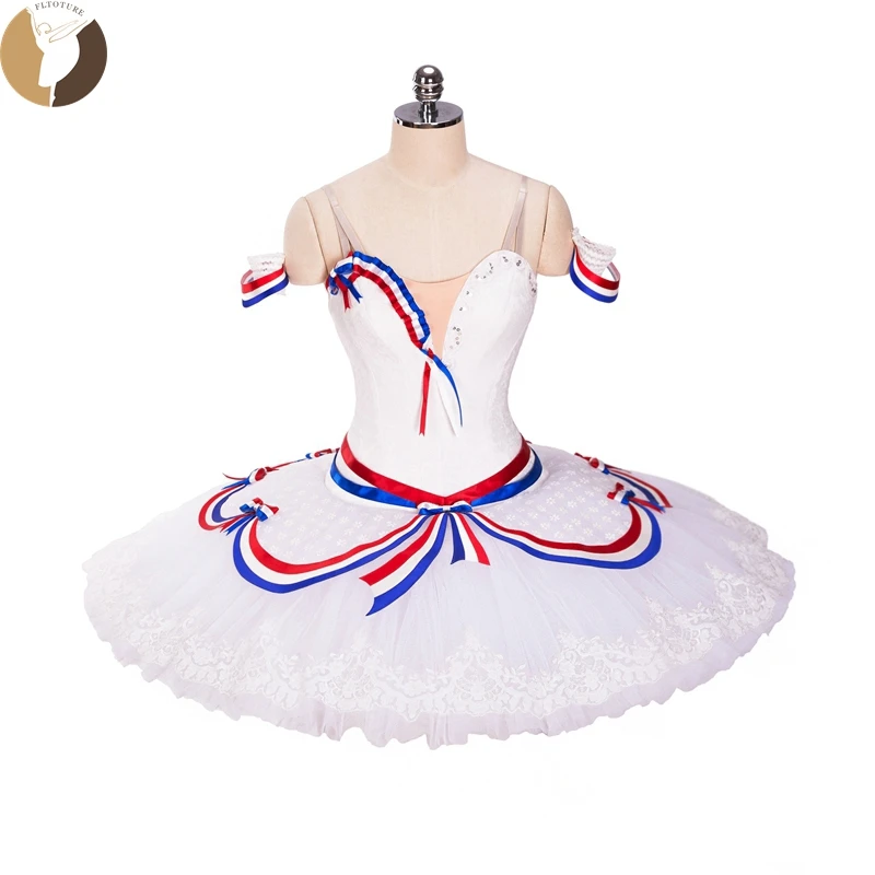 FLTOTURE 12-Слойная Еластична, Бяла Професионална пола-пакетче QW1336 за състезания по балет 
