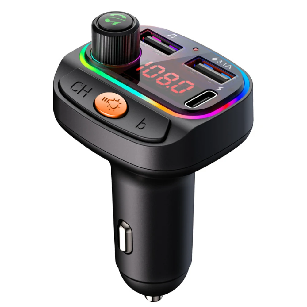 Fm Трансмитер Зарядно Нов C15 Цветни Светлини На Автомобила Bluetooth Mp3 Мултифункционален Автомобил На Запалката Музикален Плейър