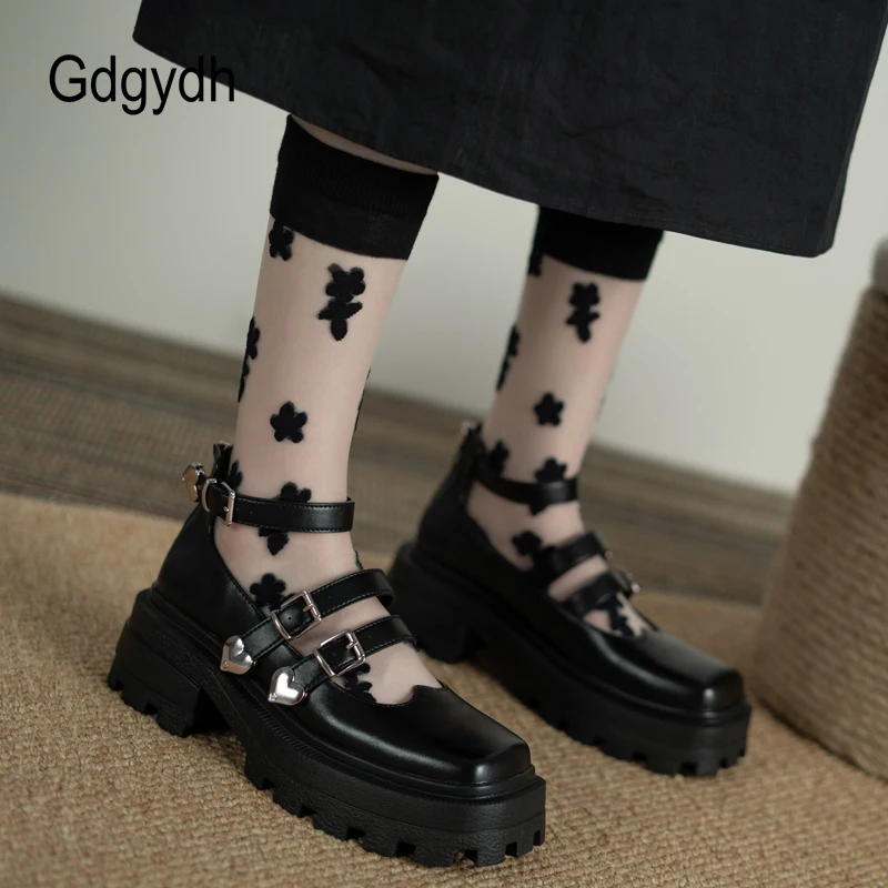 Gdgydh/Обувките Мери Джейн е на платформа с Катарама на колана си във формата на Сърце, дамски Обувки в стил Лолита, японски Стил, Гумена Подметка, Студентски Cosplay