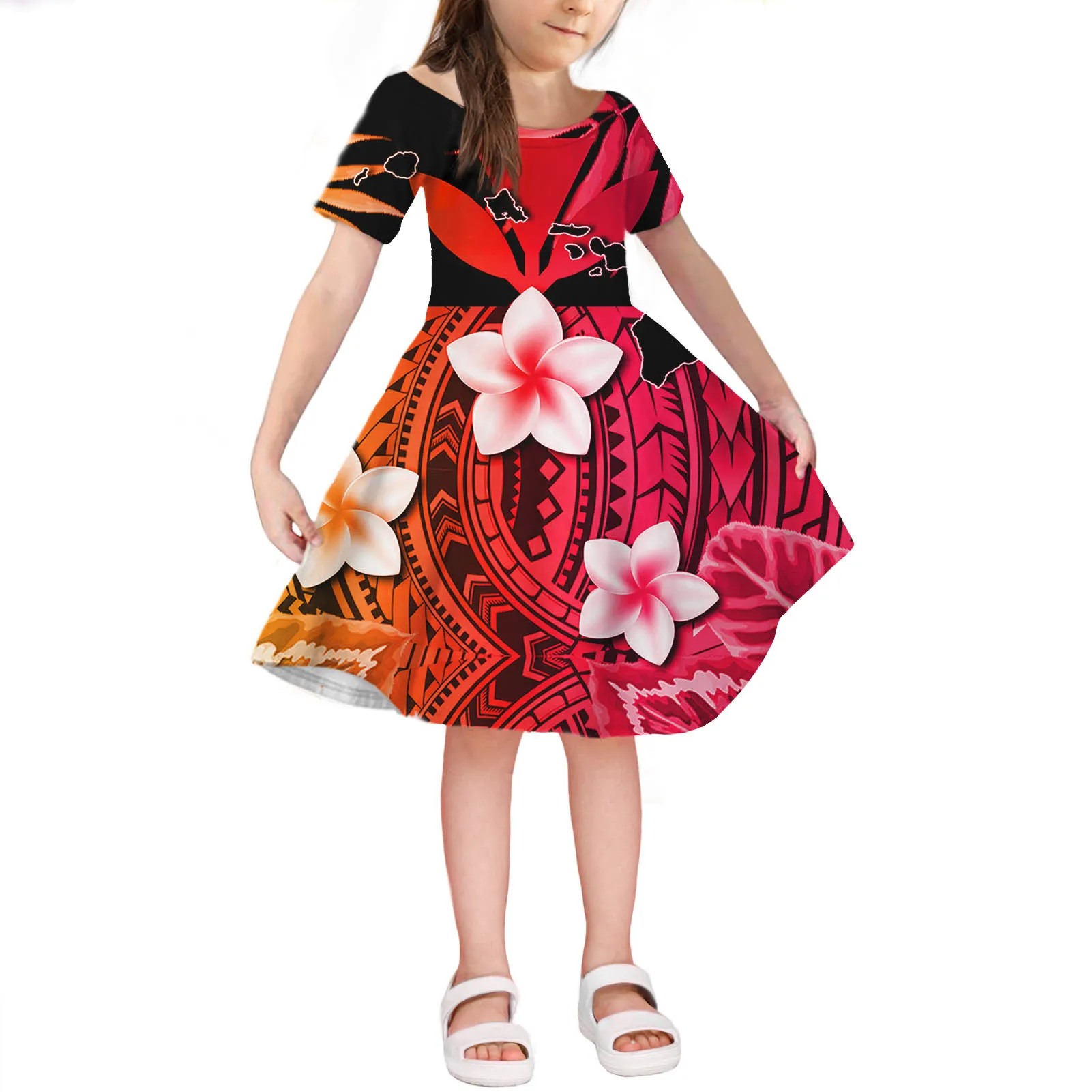 HYCOOL/ Рокля 2021 година, Сладки Червени Хавайски Рокля с Цветя Модел За Момичета, Празнични Рокли За Деца, Дрехи За Малките Деца, Рокли на Принцеси, Vestido