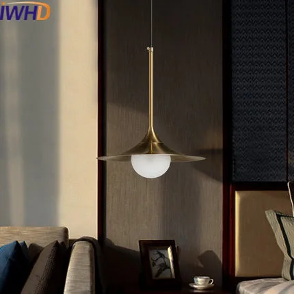 IWHD Стъклена Топка Led Висящи Лампи Съвременната Мода Златен Железен Висящ Лампа Домашно Осветление Бар Hanglamp Iluminacion Блясък