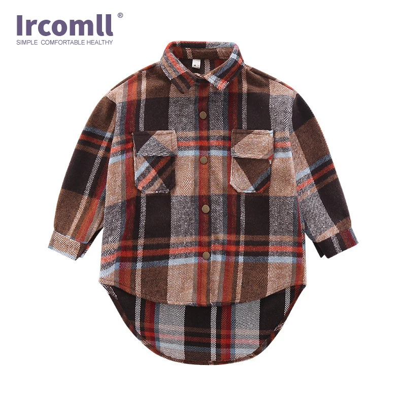 Ircomll Модерна блуза за Момичета в корейски стил, Детска Риза с дълги ръкави За Момичета, Клетчатая Блуза С Отложным яка, Дълги Върхове, Есенен Детски Костюм