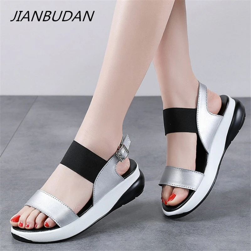 JIANBUDAN/ Нови модни сандали от спилка, дамски сандали на равна подметка, удобни Летни обувки, Дишаща дамски обувки с отворени пръсти