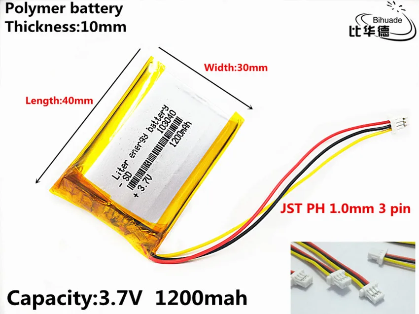 JST PH 1.0 mm 3 pin Добро Качество 3,7 В, 1200 mah 103040 Полимерна литиево-йонна/Литиево-йонна батерия за таблет PC БАНКА, GPS, mp3, mp4