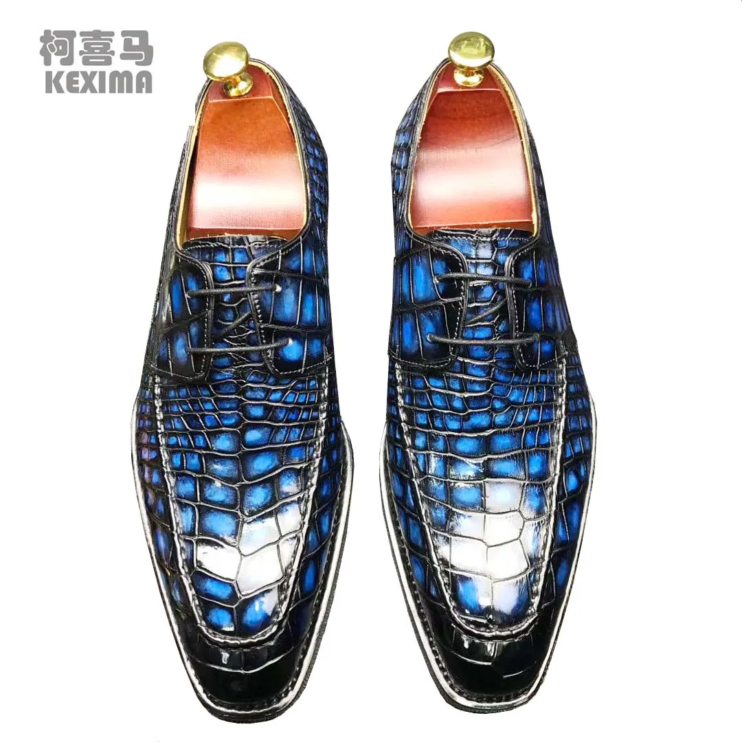 KEXIMA/ново записване; мъжки модел обувки; мъжки официалната обувки син цвят с пискюли на кожена подметка; пролетни нови бизнес мъжки
