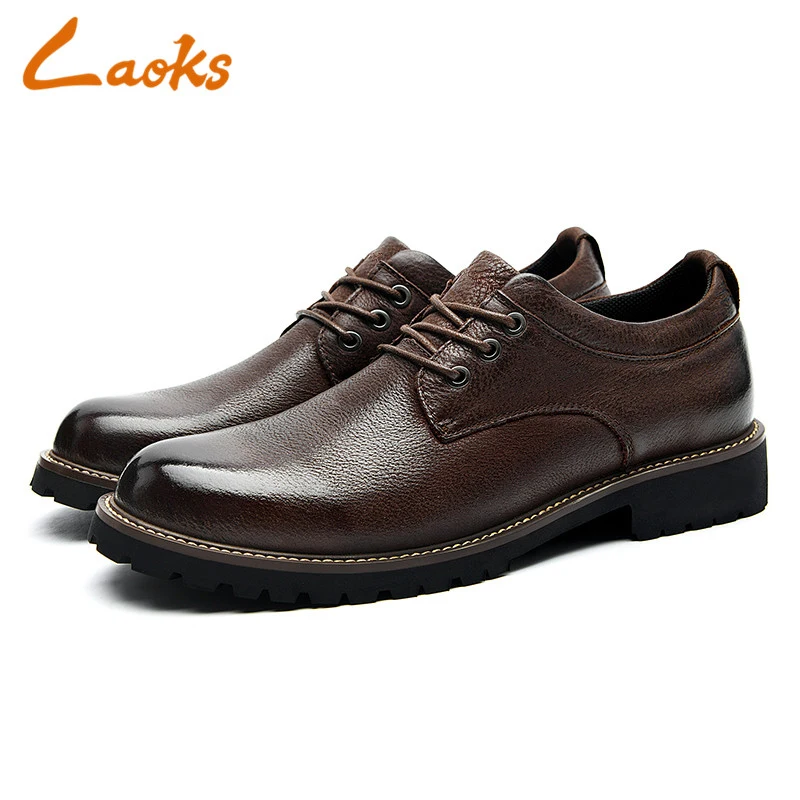 Laoks/ класически мъжки обувки-дерби От Волска кожа, За Депилация, на платформа с шнур И Кръг пръсти, Джентльменские бизнес модела обувки, Ръчно изработени L032