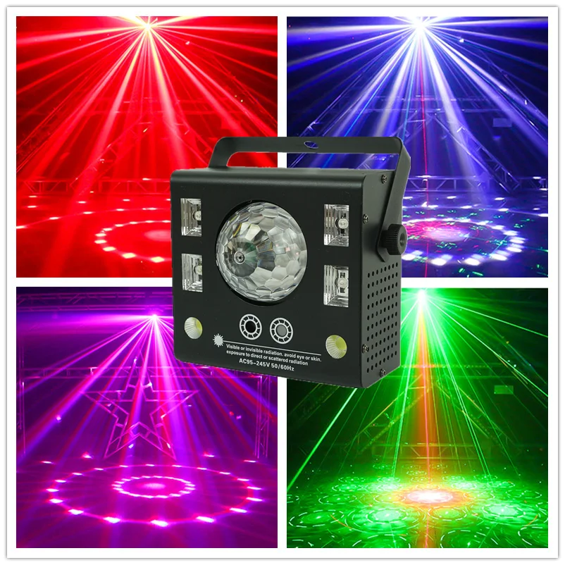 Led Лазерен Стробоскоп UV 4в1 DMX512 Панорамен Ефект Светлини са Добри За Дискотеки, DJ, Партита по случай Рожден Ден, Сватба/Коледа, клубове и барове, DJ