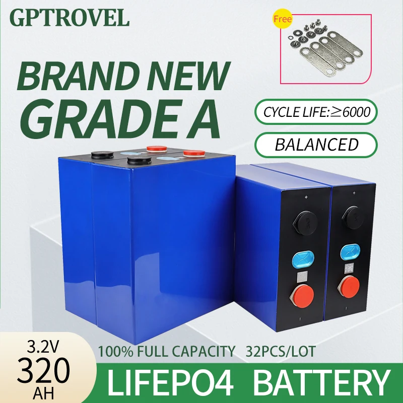 LiFePO4 32ШТ 3.2 В 320Ah 100% Пълен Капацитет на Акумулаторни батерии, Акумулаторна батерия Дълбок цикъл на Абсолютно Нов Клас Литиево-Желязо Фосфат
