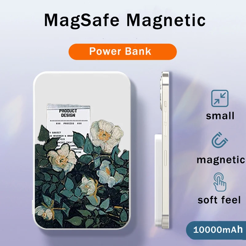 Magnetic Power Bank10000 ма 5000 ма Преносими Зарядни Устройства за Външна Помощна Батерия за Бърза Безжична Ван Гог Пейзаж
