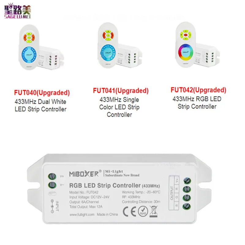 Miboxer Нов FUT040/FUT041/FUT042 Контролер led лента 433 Mhz Одноцветный/Double White/RGB Димиране лампа с Регулируема яркост