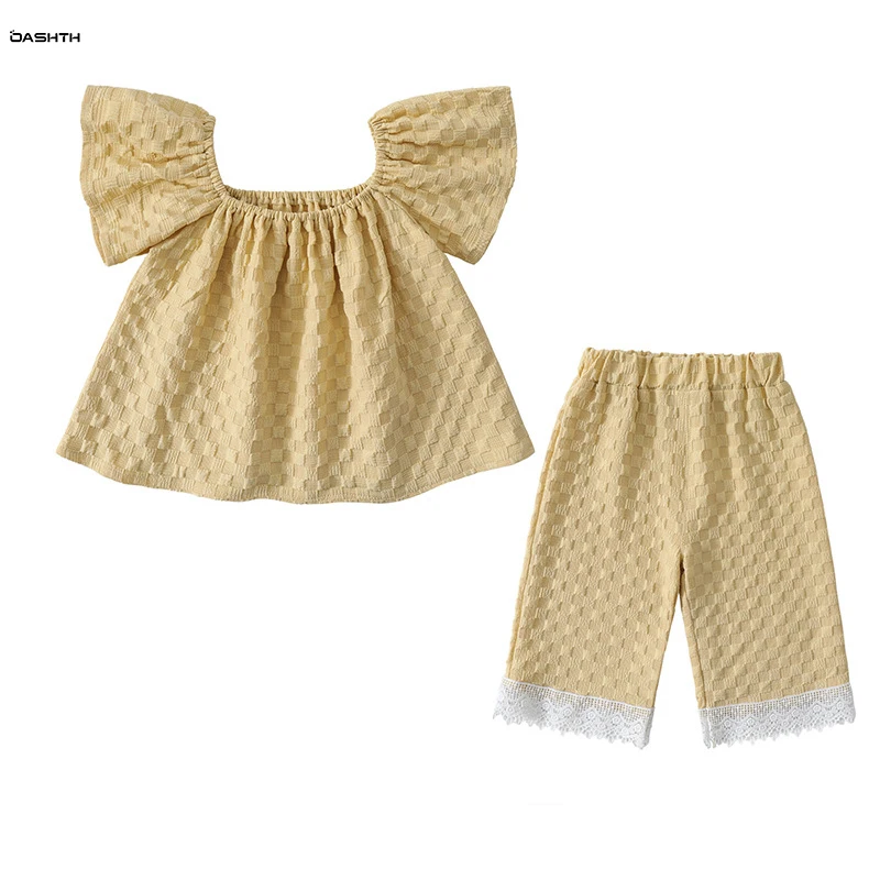 OASHTH/летен костюм за момичета, нова детски дрехи, девятиточечные панталони за малки момичета, комплект от две части