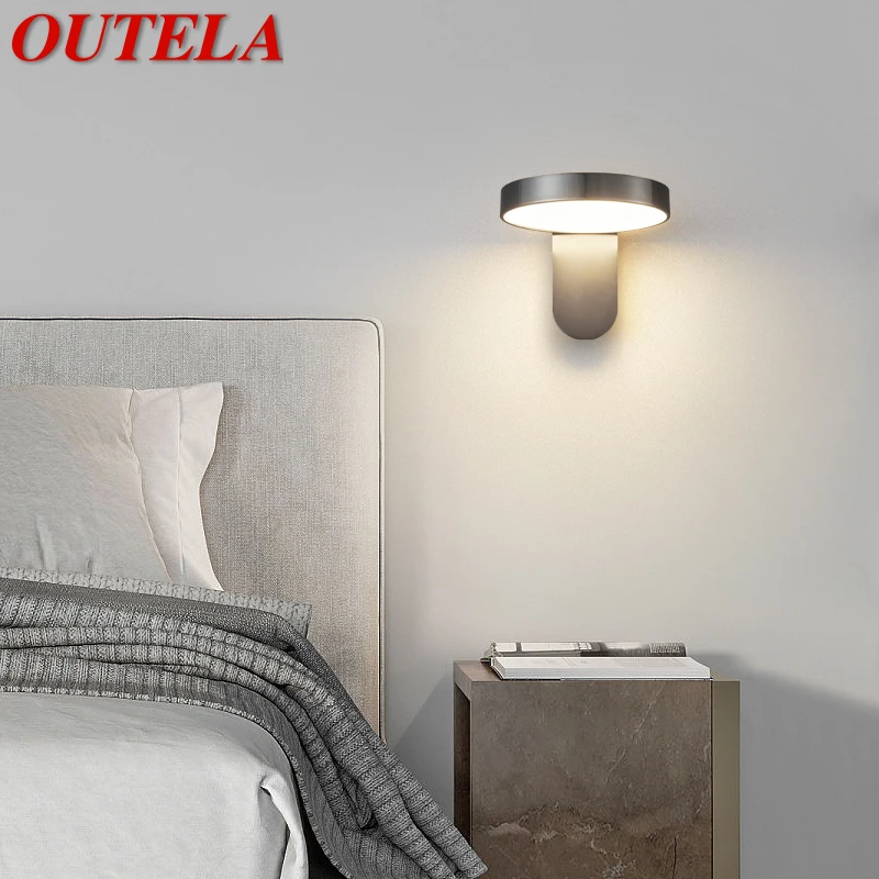 OUTELA Модерен Мед, с монтиран на стената Лампа LED 3 Цвят Обикновен Творчески Месинг Светлини Лампа за Дома Нощно Шкафче за Спалня Декор за Кабинета