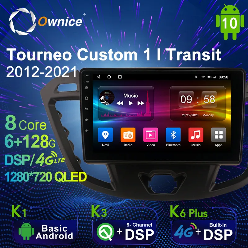 Ownice Автомагнитола 2 Din и за Ford Tourneo Custom 1 I Transit 2012-2021 Android 10,0 Мултимедия 4G LTE 6G 128G Без DVD