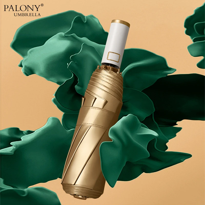 PALONY Нов 3-Кратно Твърди Титан Златна Напълно Автоматичен Чадър 8k Вятър Дъжд на Жените и Мъжете Подарък Зелен Прозрачен UV Луксозен Открит