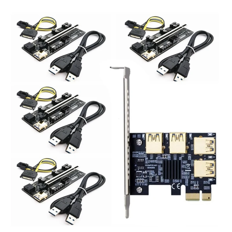 PCIE 1X до 4 Pci-Express Адаптер + VER010 Плюс Странично Card USB3.0 до PCI-E 1X To16x Удължител графична карта За Майнера