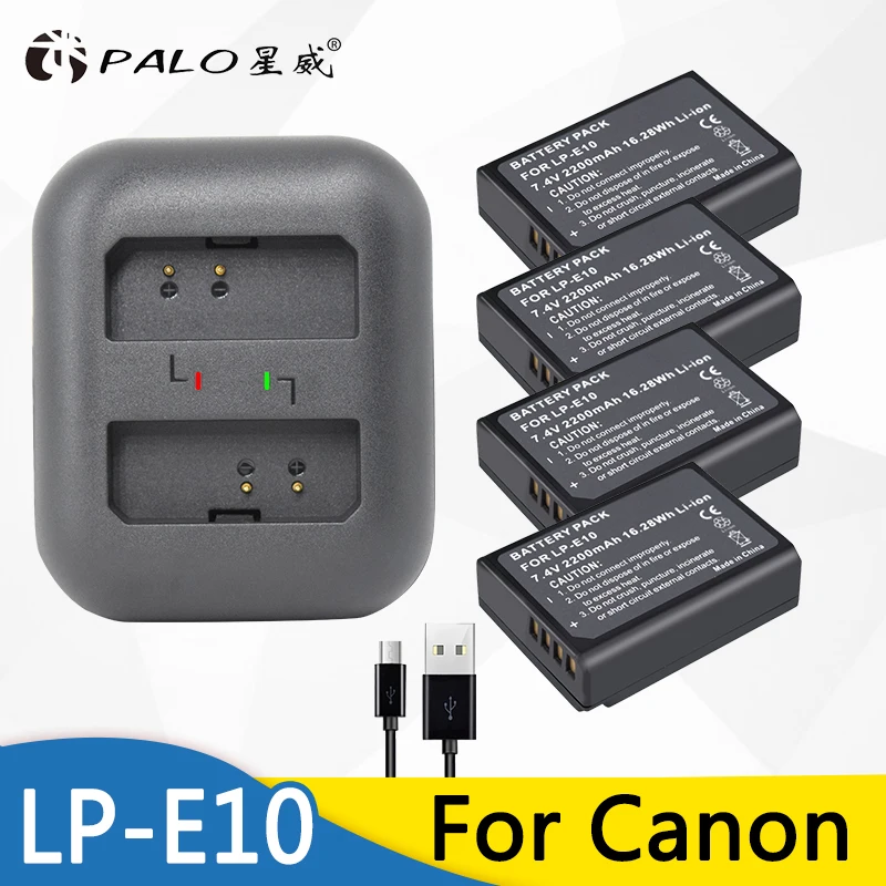Palo 4 бр. 2200 ма батерия LP-E10 LP E10 LPE10 Акумулаторни Камера Батерия + USB Двойно Зарядно Устройство За Canon 1100D 1200D Rebel T3 T5 KISS X50