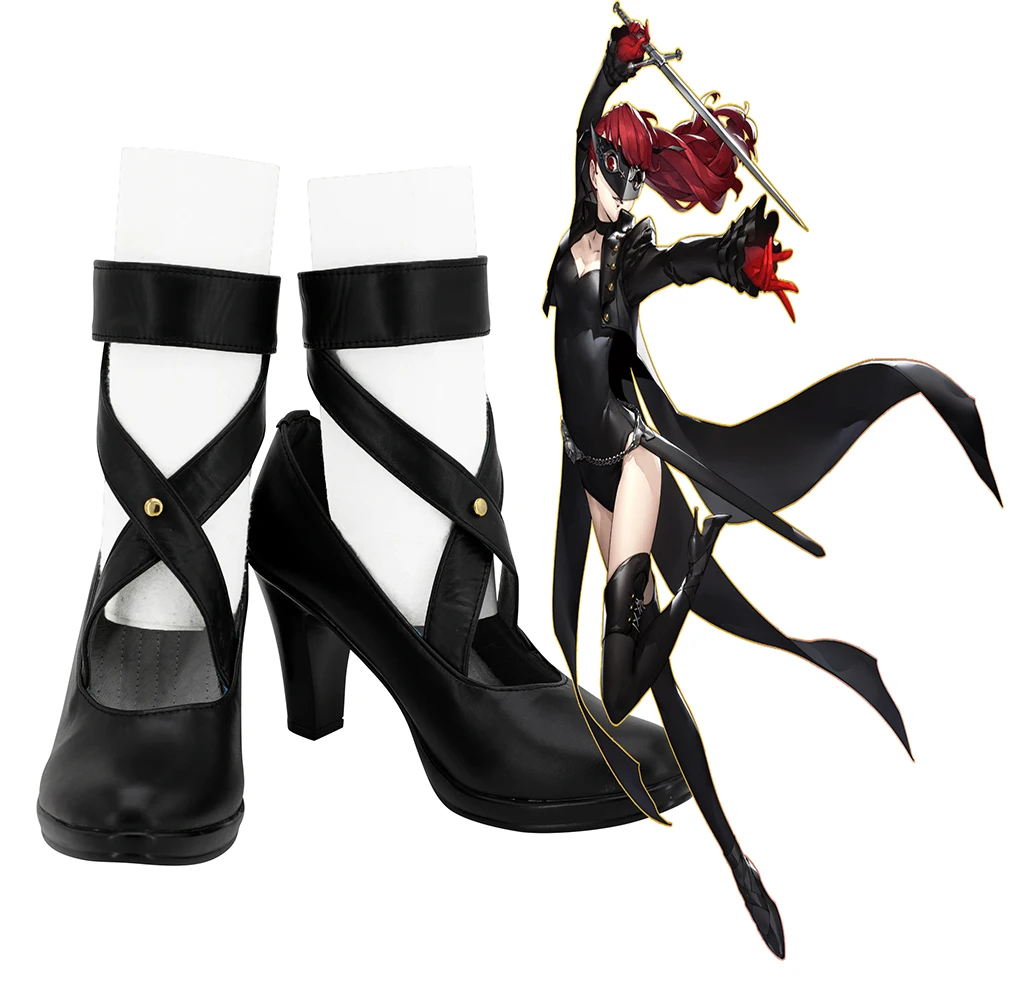 Persona 5 Кралски обувки за Cosplay Kasumi Есидзава Черни Обувки На Висок ток за поръчка На Всякакви Размери