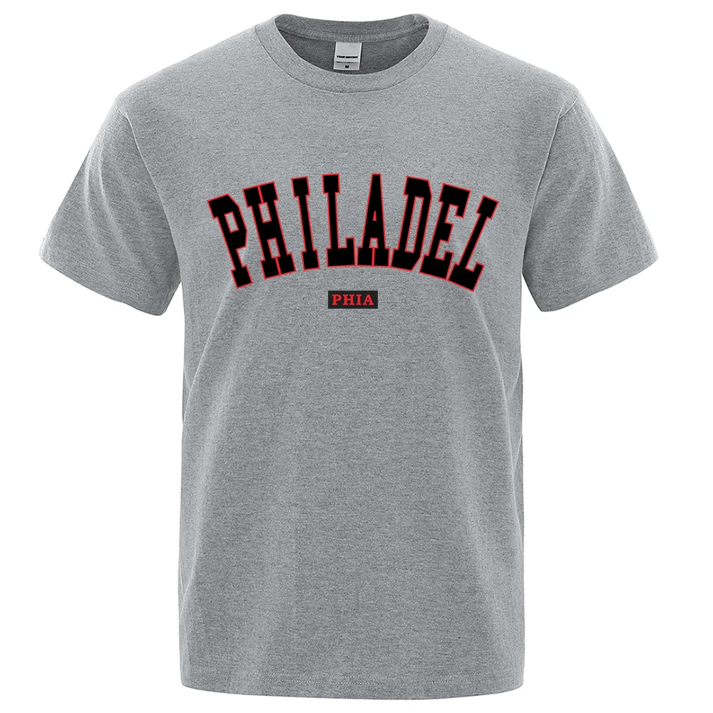 Philadel Phia Петият по големина град в Америка Памучни Тениски с Кръгло Деколте и къси Ръкави, Свободни Топове Оверсайз, Модерни Улични Свободни Тениски