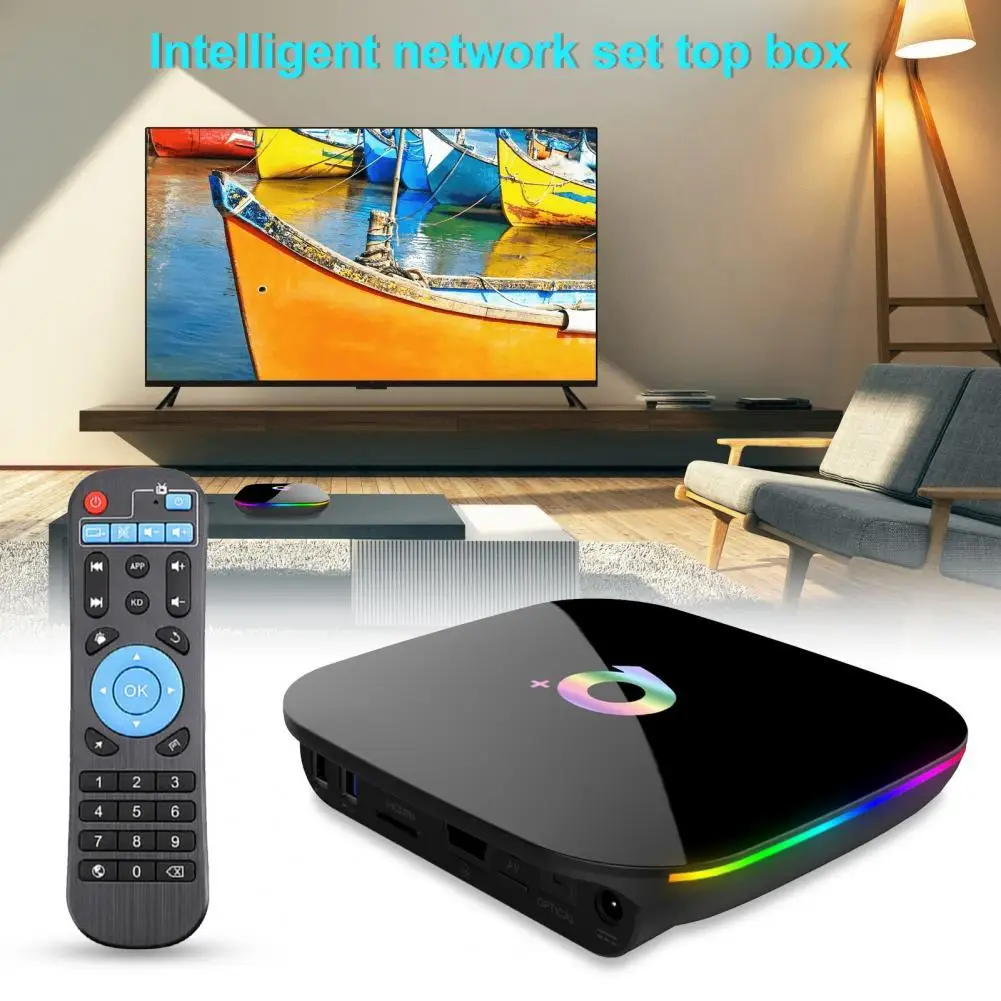 Qplus Телеприставка богат на функции Smart TV Box Четириядрен 4 + GB 64 GB Високоскоростен медии-Знаменца 2,4 G WiFi TV Box за Android 9,0