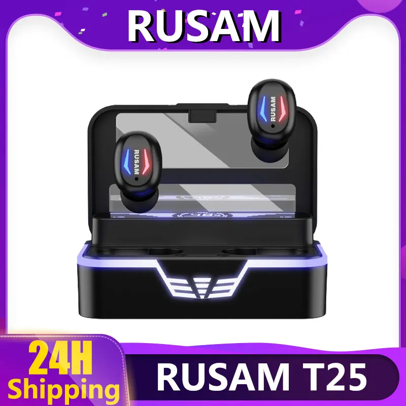 RUSAM T25 TWS Слушалки Безжични Bluetooth 5,2 Слушалки Водоустойчиви Спортни Слушалки Слушалки с Микрофон с Шумопотискане