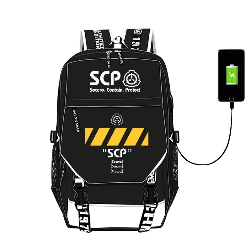 SCP Сигурен Съдържа Защита на USB Дизайнерска Чанта Раница Аниме Тийнейджъри Студент Карикатура Чанти за Книги отново на Училище Mochila Пътуване