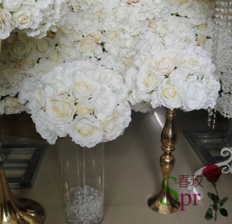 SPR-светло шампанско сватбена планиране на изкуствена роза цвете стенен фон на украсата на масата централна топка