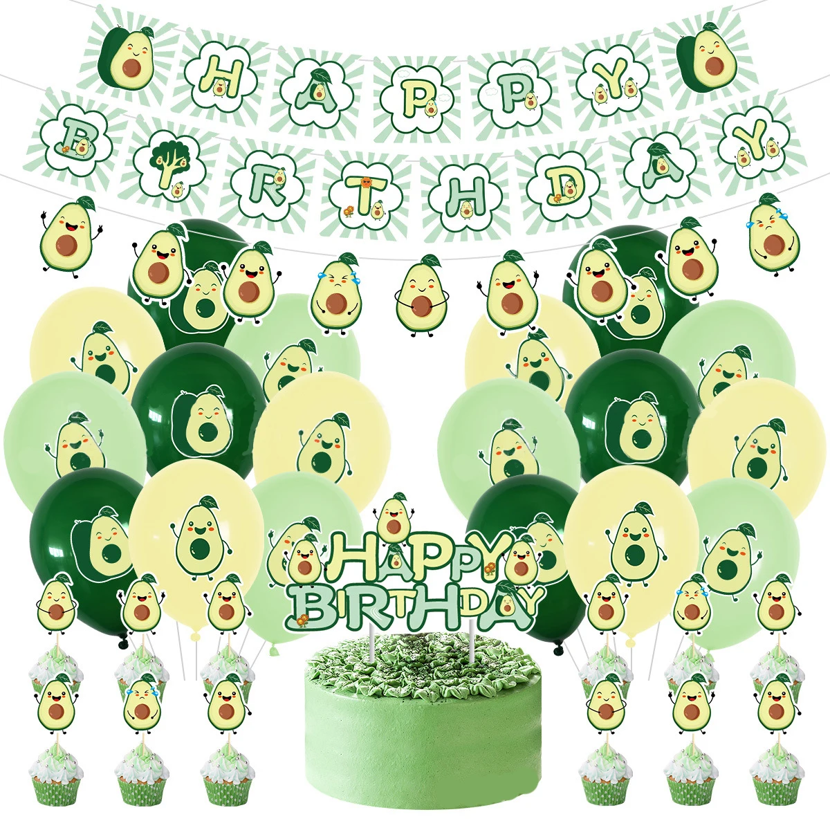 SURSURPIRSE Тема Авокадо Зелен Латексный Балон честит РОЖДЕН ДЕН Банер Торта Topper за Момче и Момиче Рожден Ден Детски Душ Аксесоари