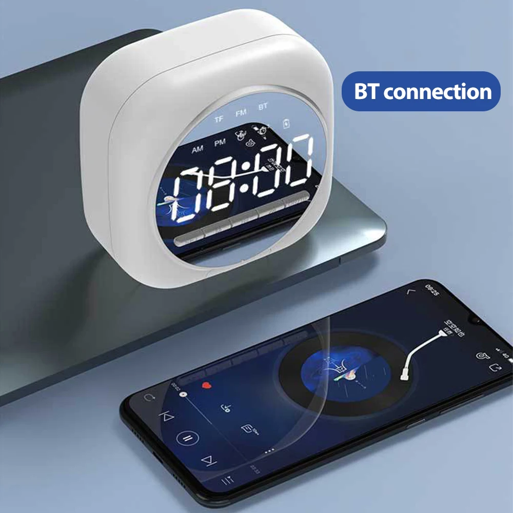 Smart Bluetooth 5,0 Говорител Огледало alarm clock Радио Поддържа TF Карта LED Преносим Безжичен Субуфер за Домашно Кино Лента Пищялка
