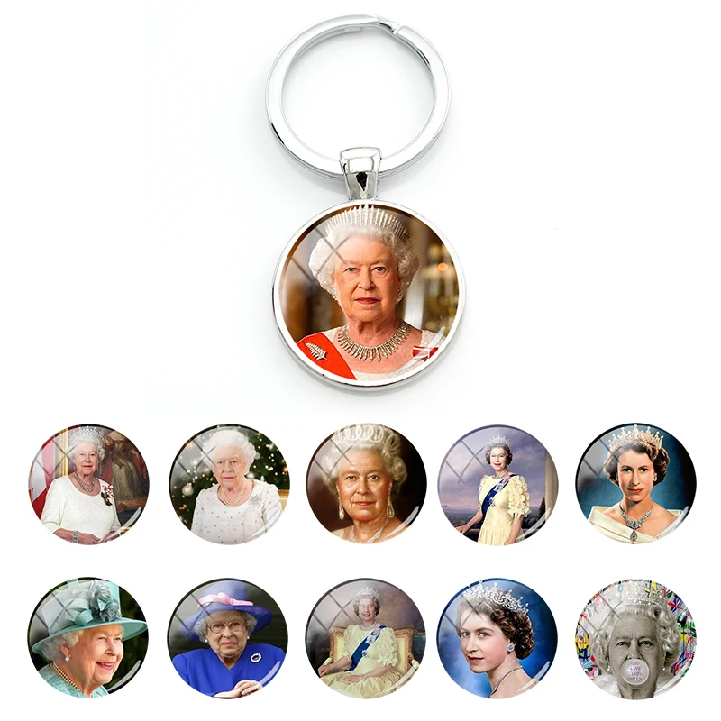 TAFREE Кралицата на Англия Картина Кръгли Ключодържатели Ключодържател Елизабет Стъклен Купол Ключодържатели 2022 Страхотна Фигурка Бижута QKT347