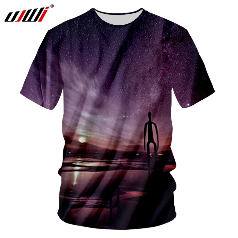 UJWI Нова Мъжки Забавна Тениска с Кръгло Деколте 3D Звездното Небе Мъжка Тениска От Полиестер С Принтом Хит на Продажбите Ежедневни Облекла