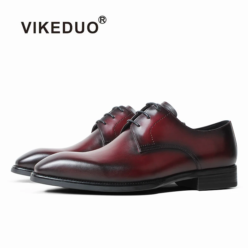 VIKEDUO/ Вечер модел обувки За Мъже От Естествена Кожа, Цвят Бордо, Мъжки Кожени Обувки, Сватбени Офис Обувки, Луксозна Марка Мъжки Обувки