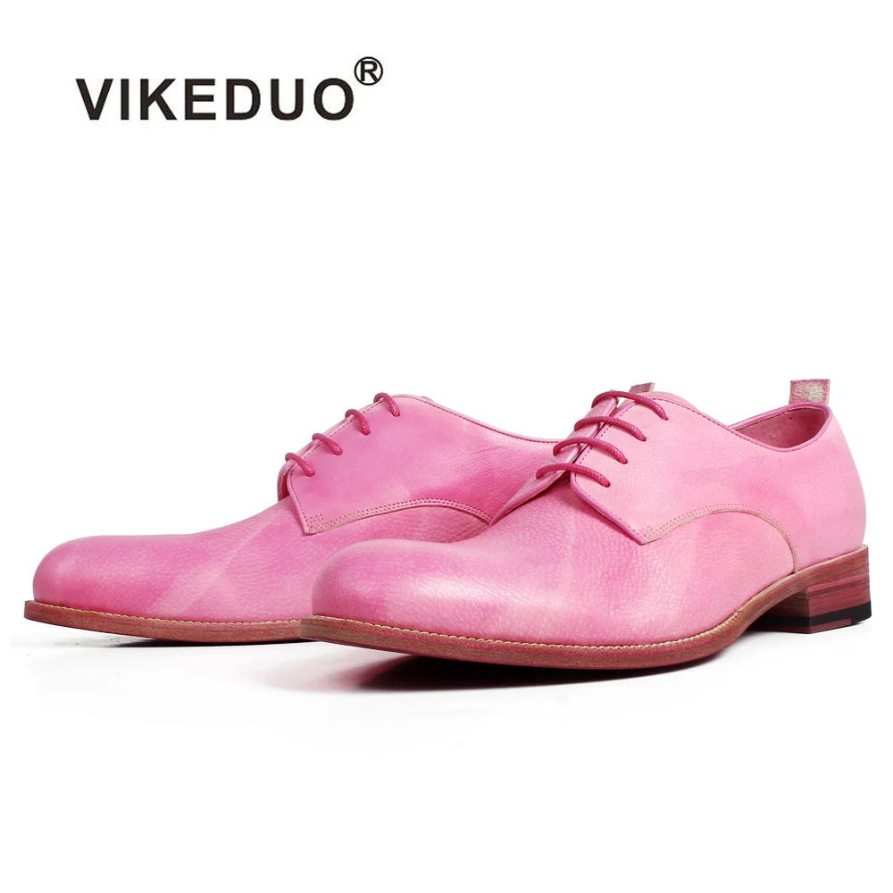 VIKEDUO/ Екологично Чиста Кожени Обувки; мъжки Модел обувки-дербито с Патина Розов; Кожена Подметка с Кръгло бомбе; Мъжки Обувки; Zapatos