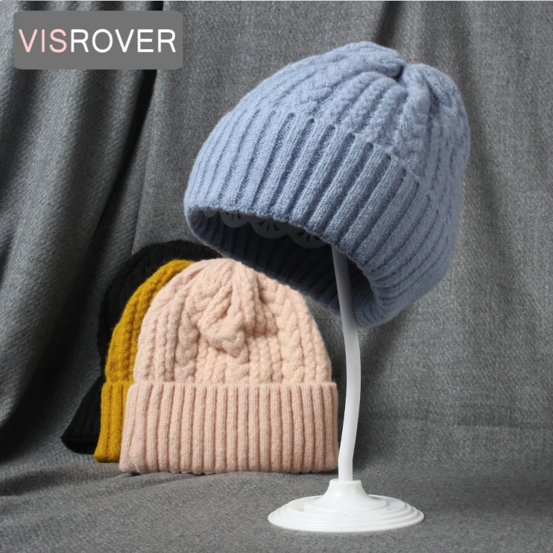 VISROVER 12 colorways обрат акрилна дамска зимна шапка однотонная унисекс есенни шапка с панделка Топла мека шапка skullies капачка Подарък