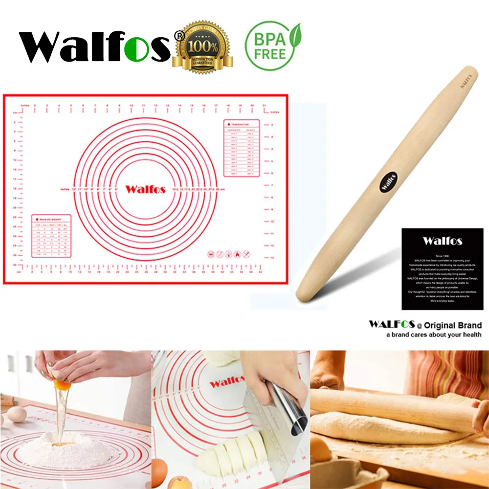 WALFOS 40x60 см Незалепваща Силиконови Подложки За Печене на Мат 20 Инча Дървена Skalka Комплект За Печене на торти, Сладкарски Инструменти Кухненски Принадлежности
