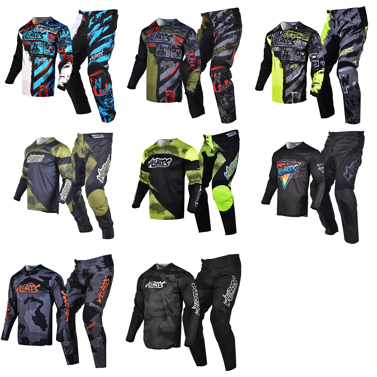 Willbros Mx Комплект от Фланелка и панталон-Костюм за Мотокрос МТБ BMX, DH Ендуро Dirt Bike За Възрастни, Комбинирана Състезателна Облекло за Оф-роуд