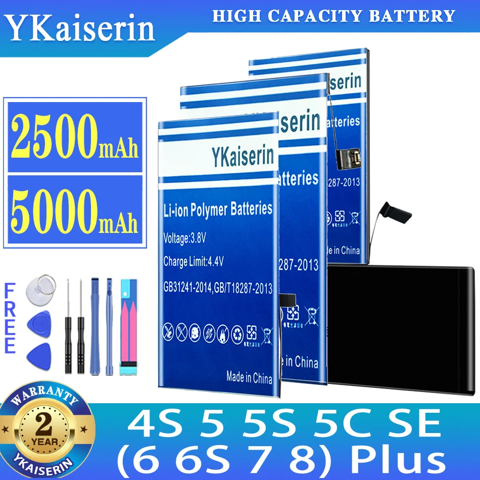 YKaiserin Батерия за Apple iPhone 4S 5 5S 5C SE 5SE (6 6S 7 и 8), Плюс 6Plus 6SPlus 7Plus 8Plus batteria + Безплатни Инструменти