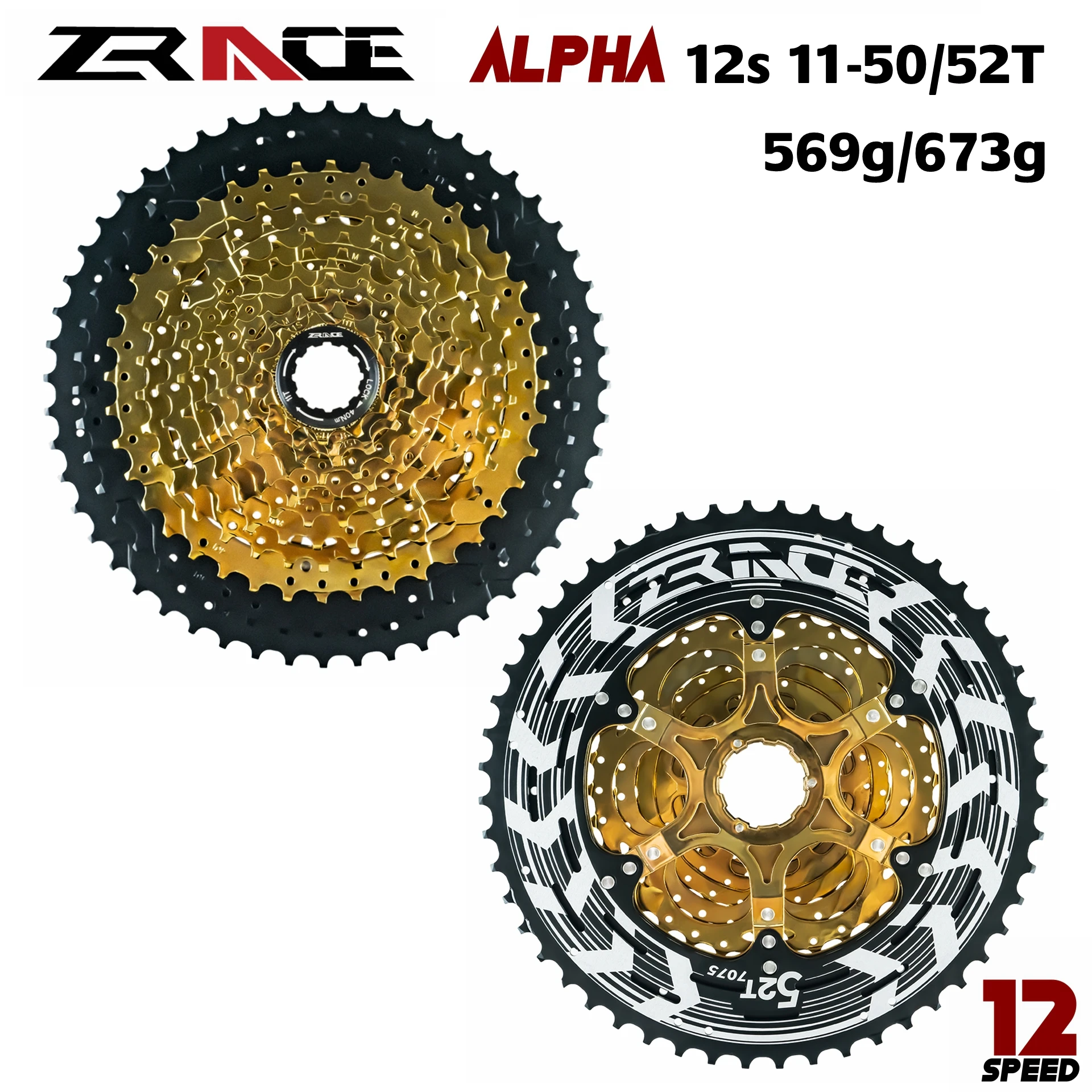 ZRACE Alpha 12s Лесен кассетный 12-способи за планинско колоездене свободно движение 11-50 Т / 11-52 Т - Златен, Съвместим M9100 / XX1 X01 GX NX Eagle