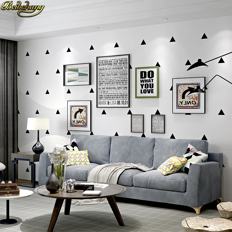 beibehang Модерен изчистен скандинавски стил геометричен черно-бял триъгълник на дневна спалня телевизор фонови картинки