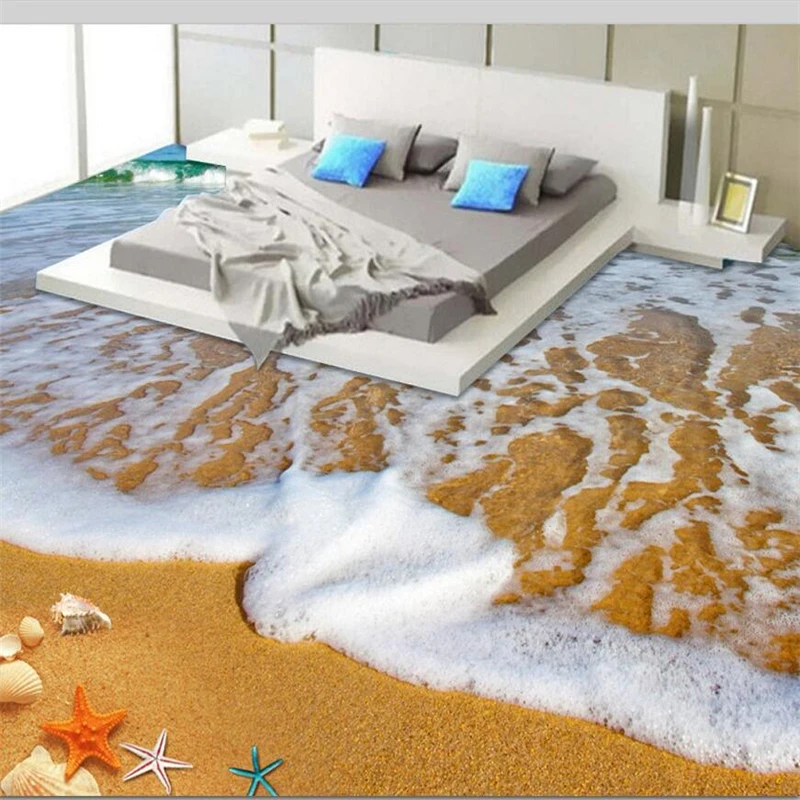 wellyu Обичай паркет, 3d самоклеящийся красива гледка към морето плаж раскидистая мивка морска звезда 3D подови триизмерна живопис