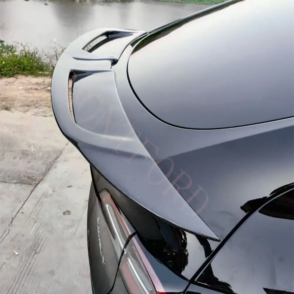 Автомобилен стайлинг 2017-2021 K Стил спойлер подходящ е за Tesla, Модел Y висококачествено истинско въглеродни влакна + FRP заден спойлер, крило на багажника
