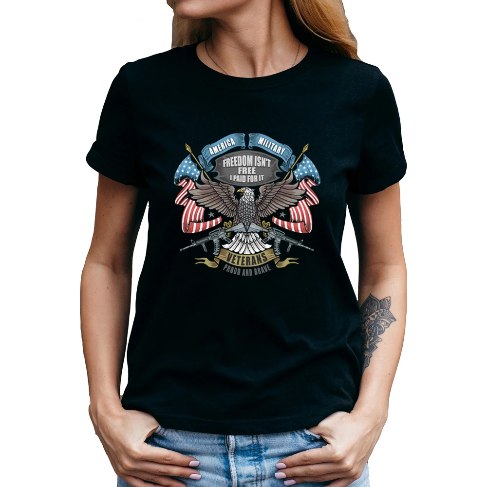Американския орел, тениска с флага на САЩ, Женска тениска с Къс Ръкав и Кръгло деколте, Летни Потници, Тениски, camisetas de mujer roupas femeninas