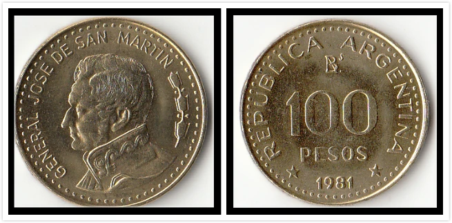 Аржентина 100 песо 1981 издание на Американските монети Оригиналната Рядка Монета Запомнящо се издание на 100% Сега