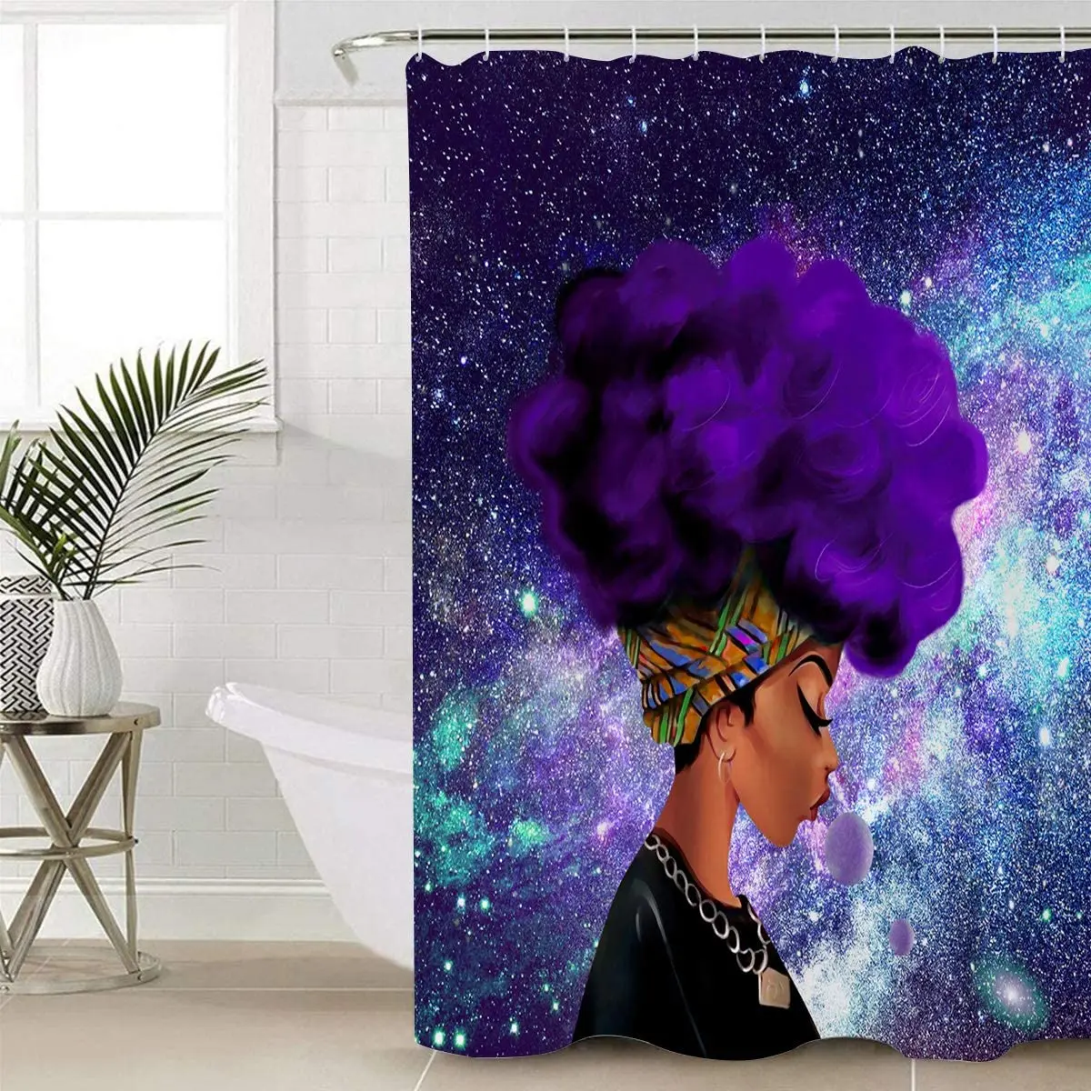 Афро Африканска Дамски Черна Декоративна Завеса За Баня С Модерни Аксесоари За Баня Тъканно Завеса За Душ Лилаво Galaxy Космос