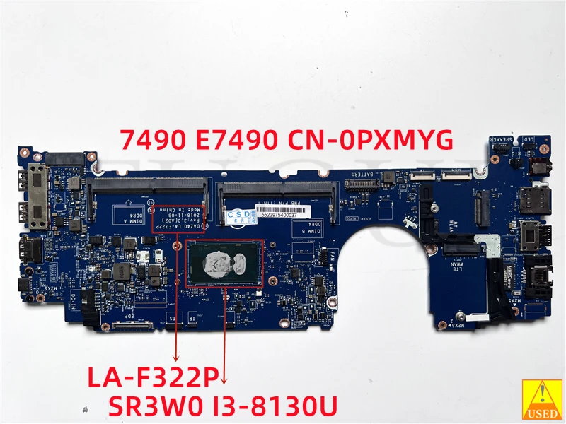 Б/дънна платка за лаптоп Dell 7490 CN-0PXMYG SR3W0 I3-8130U LA-F322P Напълно тествана на 100%